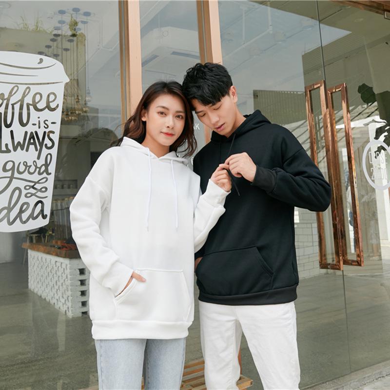 Solid Color Plus Velvet Unisex Loose Hooded Sweatshirt