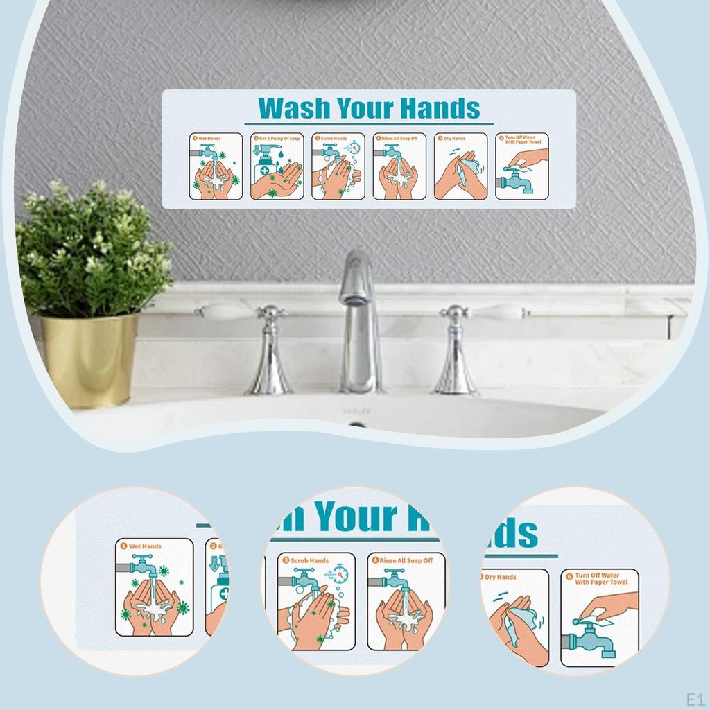 Tvätta Händerna Skylt Klistermärke Handtvätt Instruktionsetikett med Klisterbaksida