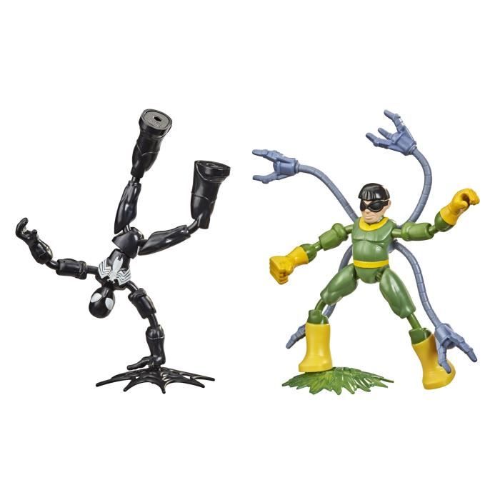 MARVEL SPIDER-MAN - Bend and Flex - Spider-Man En Costume Noir Vs Doc Ock Figurines Flexibles De 15 Cm - Pour Enfants