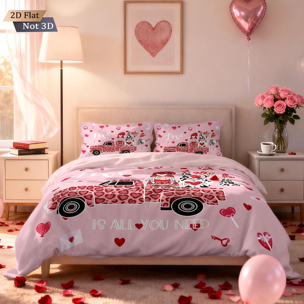 3pc Valentine's Day leopard print car print coreless duvet cover set multi size bedroom dormitory bedding holiday decoration