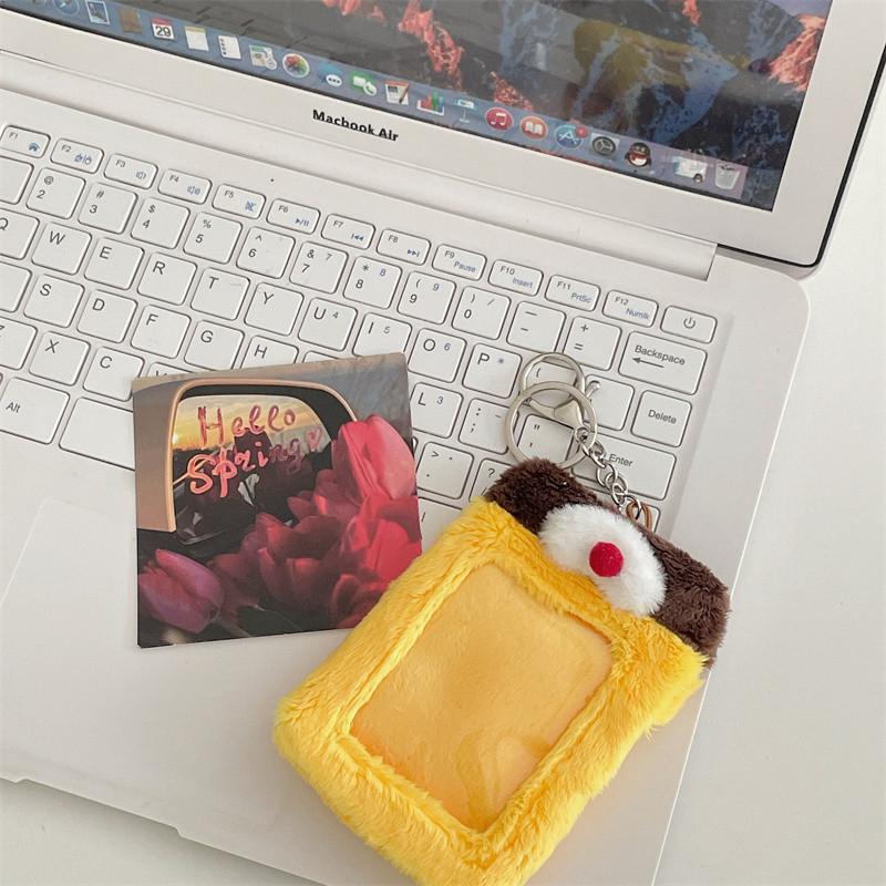 3 Inch Cute Cartoon Bear Rabbit Plush Photocard Holder Idol Photo Protective Sleeves Keychain Id Credit Protector Cover Pendant