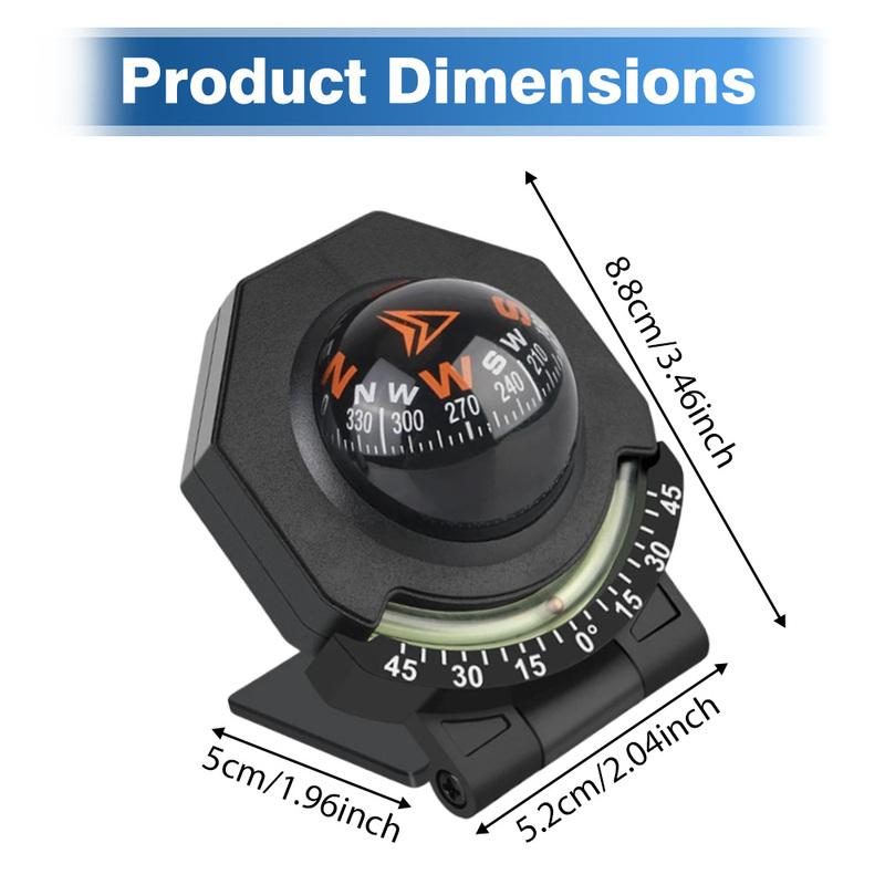 Temperature Measurement and Night Mode Car Mount Compass Ball Car Dashboard Compass 2 In 1 for Car Watercraft Boat Caravan Truck