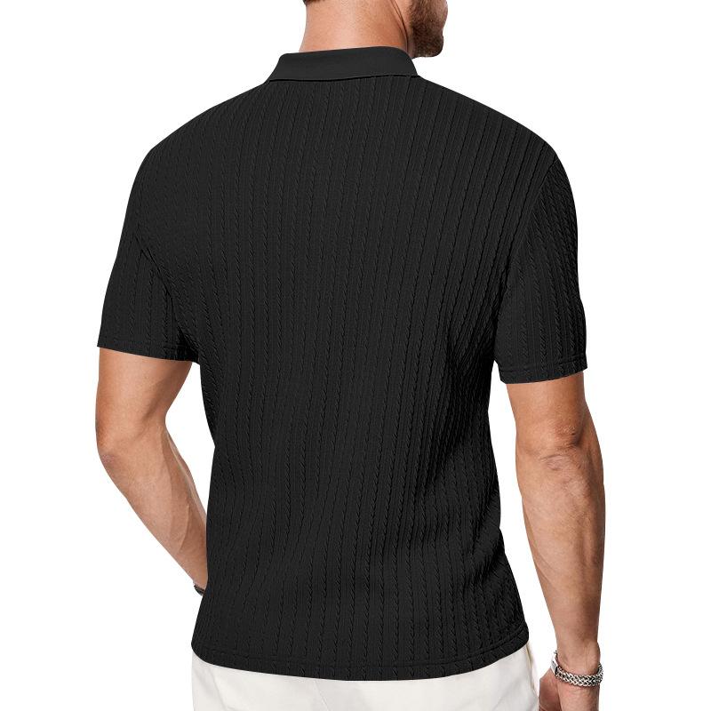 Men's Snake Bone Pattern Stretch Texture Polo Shirt, Summer Knit Jacquard Casual Short Sleeve Polo for Men