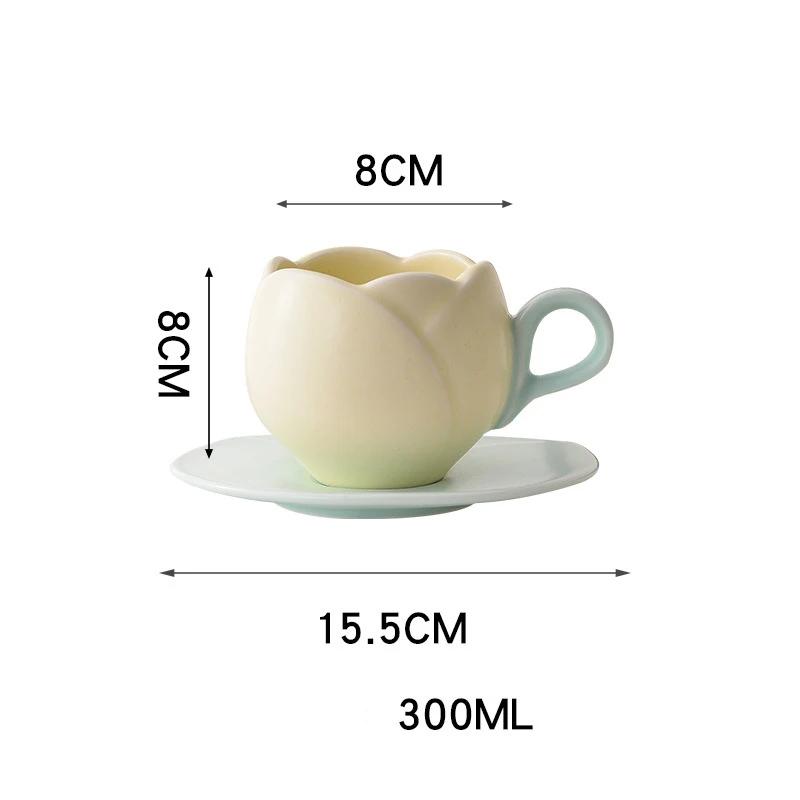 280/300ml Retro Instagram Style Tulip Coffee Cup Set Floral Emblem Ceramic Cup And Saucer for Elegant Afternoon Tea