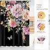 Vimorco Flower Butterfly Shower Curtain, Black Shower Curtains for Bathroom, Waterproof Quick-Dry Polyester Fabric Flower Shower Curtain, Floral Bath