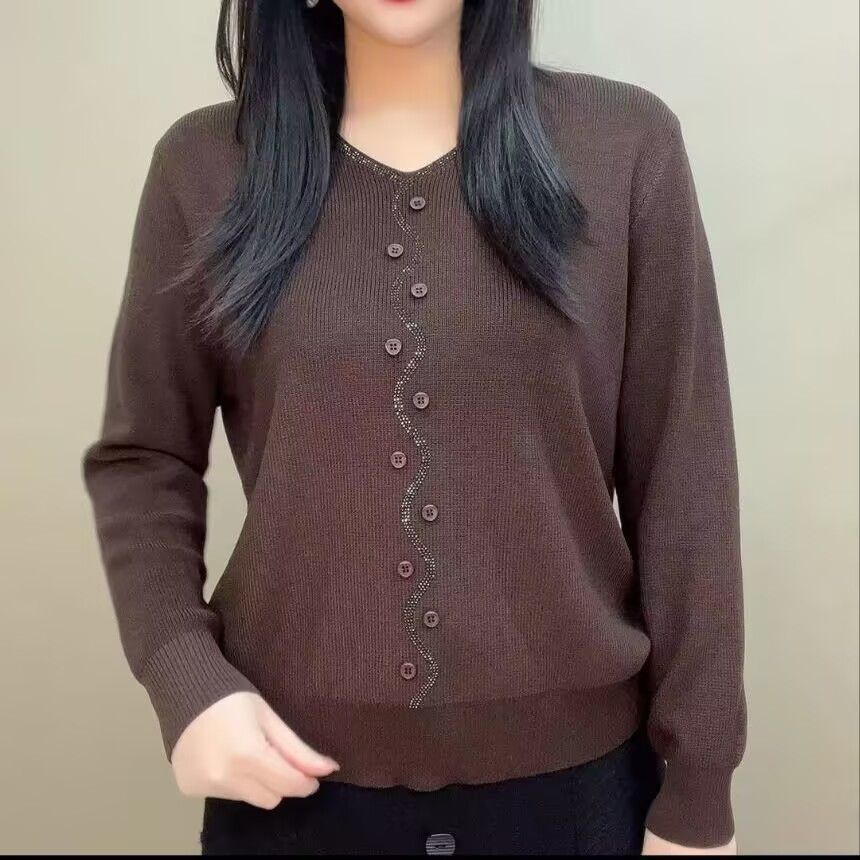 Women's V-Neck Sweater Loose Solid Color Plus Size Knitwear Solid Color Pullover Sweater