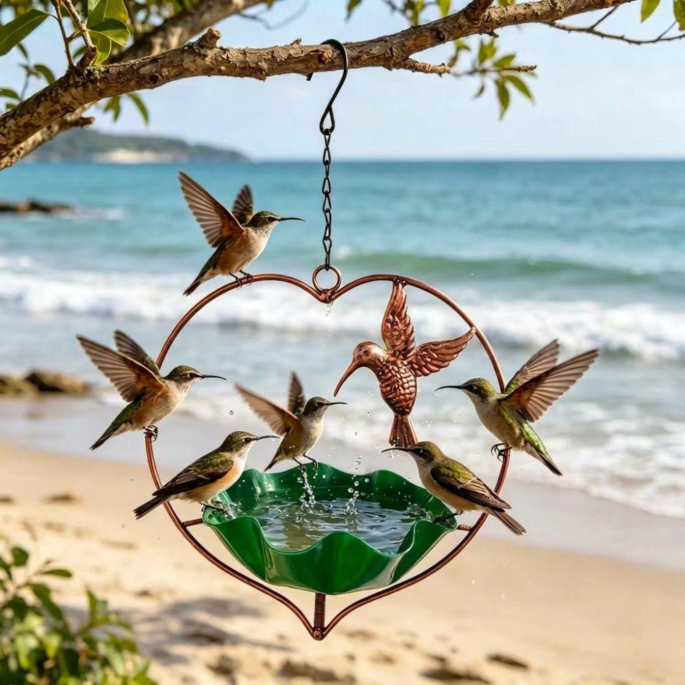 Wide-Mouth Heart Shape Bird Feeder Iron Art Retro Bird Bath Flower Bird Water Feeder Courtyard