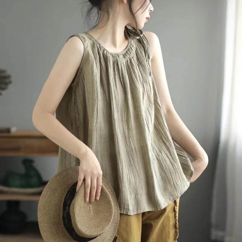 Fashion Solid Thin Linen Tanks Women Camis Blusas Loose Casual Summer Sleeveless Shirt Women Clothes Camiseta Mujer