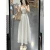 French Square Collar Pure Desire Hottie White Dress Fairy Waist Temperament Slim Strap High Waist Long Dress Summer