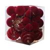 36-Piece Wine Red Velvet Christmas Bauble Set – 8cm/6cm/4cm Flocked Tree Ornaments with Gold Detail
