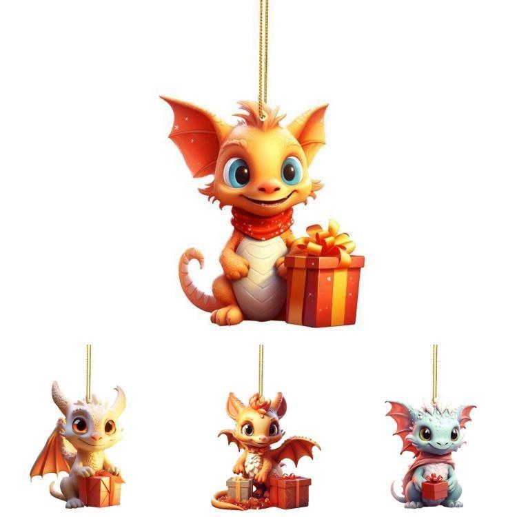 Cartoon Dragon Joyful Christmas Ornament Colorful Vehicle Hanging Decoration For Celebrations