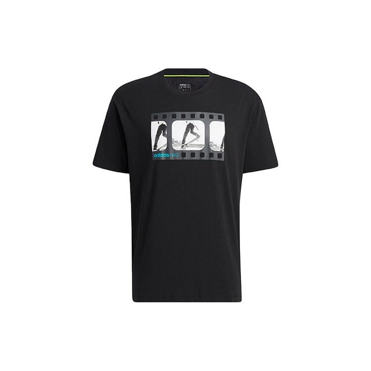 adidas neo M Brlv Tee3 Skateboard Sports Printing Loose Knit Short Sleeve Black Men s H59452 XL