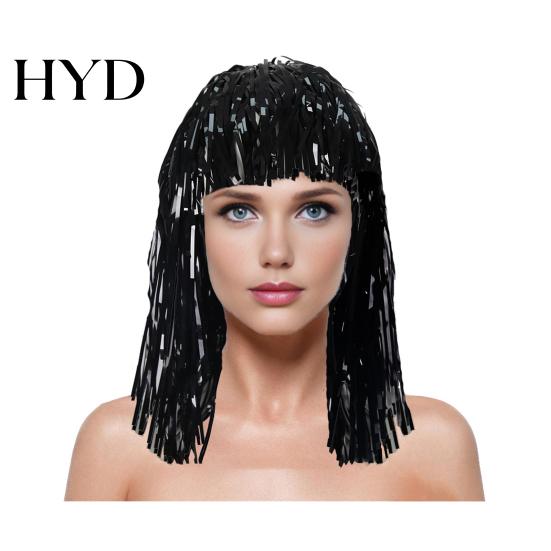 PET Glossy Ribbon Wig Colorful Foil Tinsel Wigs Metallic Fancy Party Shiny Cosplay Costume Photo Booth Prop for Adults Women Reflective Hair