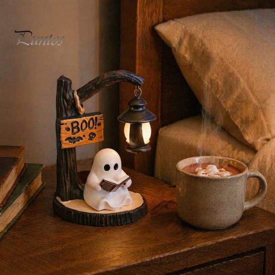 Gemütliche Halloween-Atmosphäre Licht Hängender Geist Nacht Harzfigurine, Vintage Bauernhaus Leuchtende Tischdekoration, Atmosphärische Innenraum-Feiertagsdekoration Warm