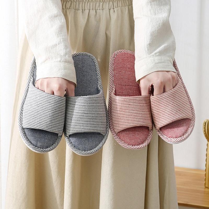 Gestreifte Damen Hausschuhe Hausschuhe Flip Flops Frau Weiche Sohle Indoor-Hausschuhe Offene Zehenpartie Paarschuhe