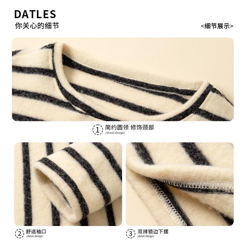 Crew neck striped polished long-sleeved shirt women's autumn and winter lazy style inner bottoming shirt loose top