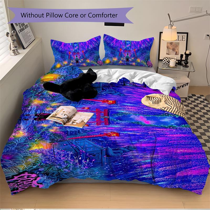 Neon Forest Adventure Printed 3pcs Bedding Set Soft Microfiber 1 Duvet Cover And 2 Pillowcases Home Bedroom Decor Xmas Gift K1666