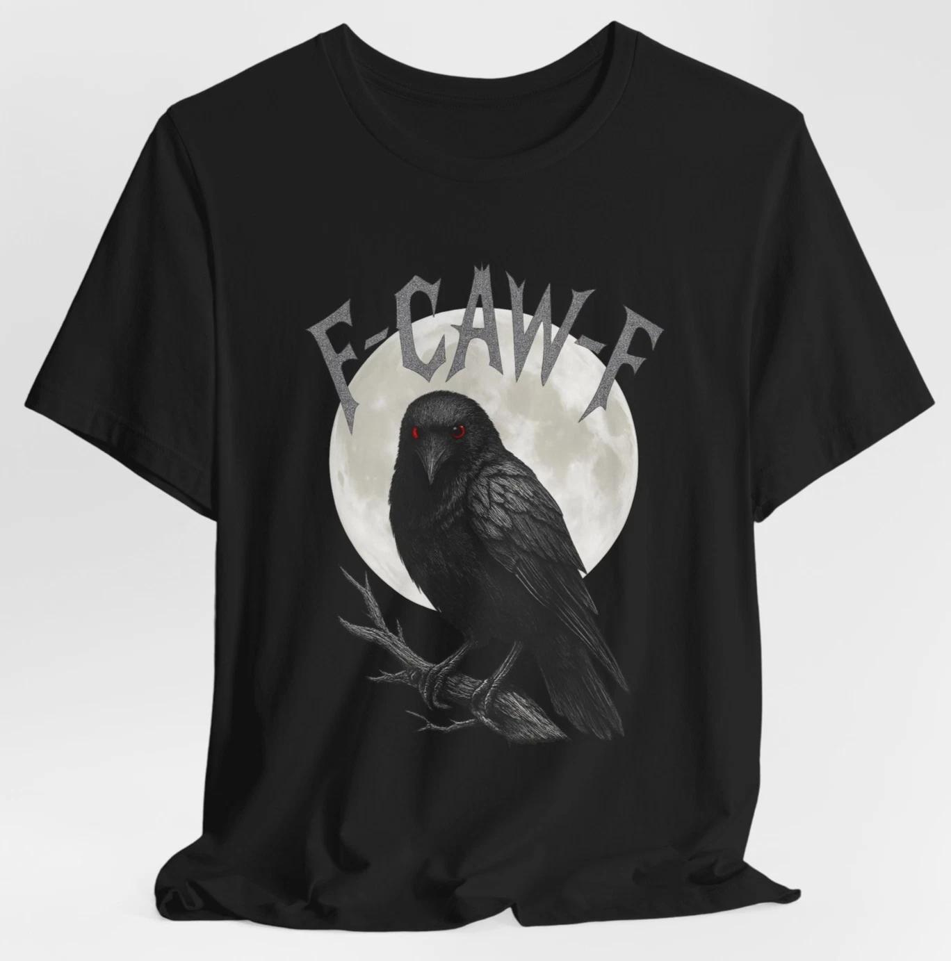 F-CAW-F Crow T-Shirt Gothic Raven with Red Eyes & Full Moon Graphic Tee XL