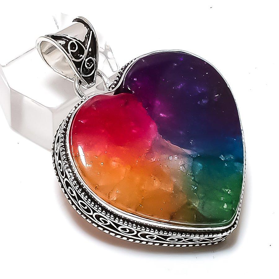 Natural Rainbow Solar Quartz 925 Sterling Silver Jewelry Pendant 1.77" ETC-14624