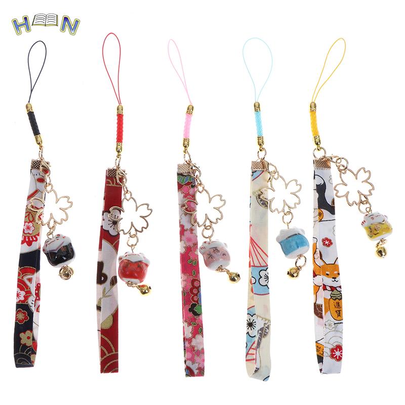 1pcs Phone Strap Lanyards Daisy Flower Cat Bell Mobile Phone Hang Rope Charm Decor