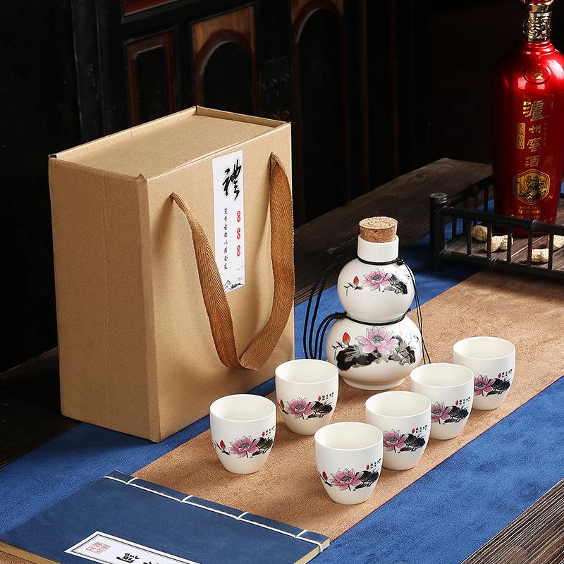 Japanese Ceramic Sake Set Traditional Six Sake Cups One Pots Baijiu Dispenser Party Bar Restaurant Drinking Utensils Gifts New