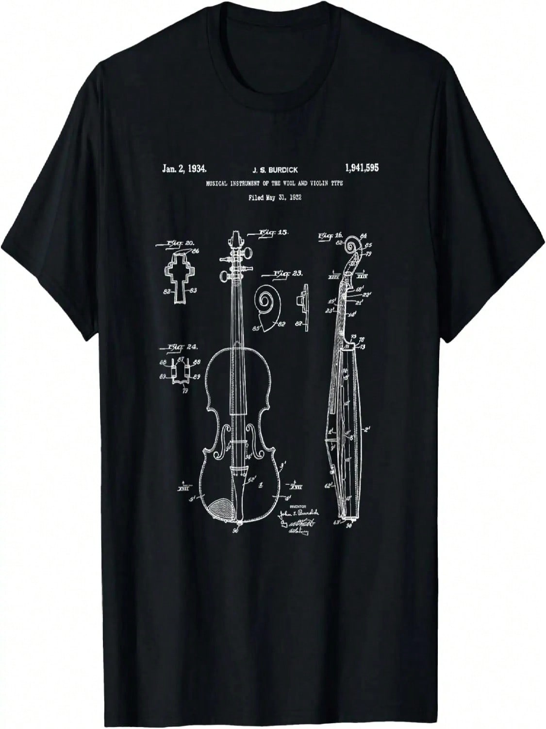 Vintage Patent Print 1932 Violin Player T-Shirt S