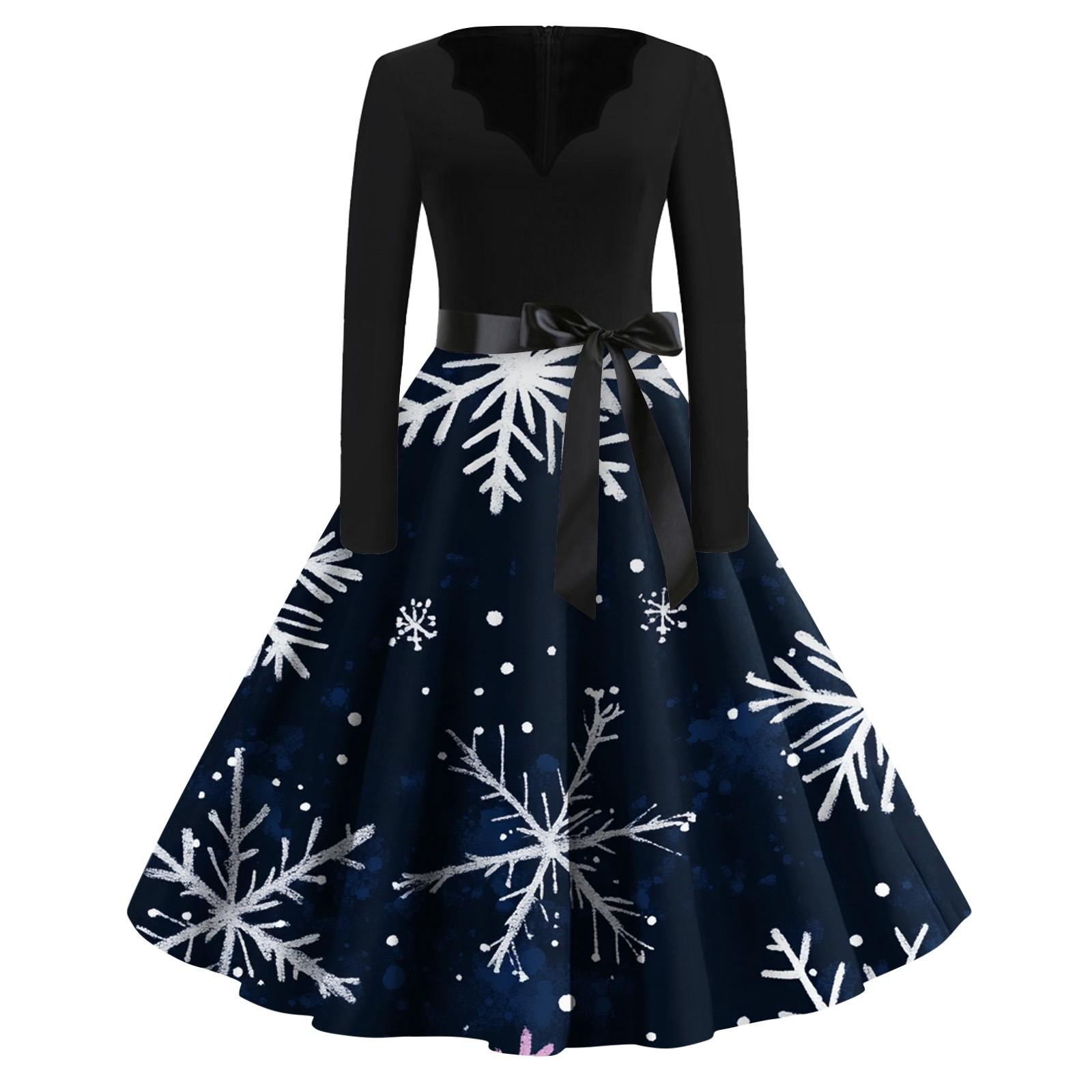 Женские модные повседневные тонкие рождественские платья с длинным рукавом с v-образным — фото 3