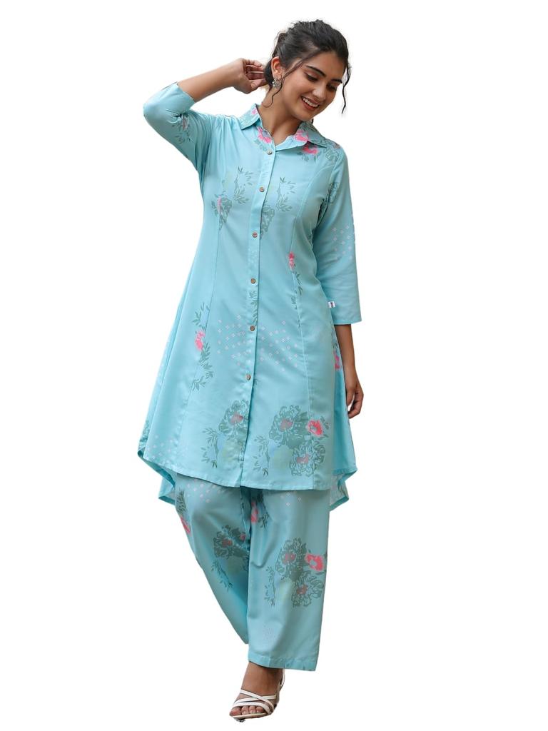 Leriya Fashion WOMEN PRINTED A-LINE CO-ORD KURTA SET FOR WOMEN (LF-W2093&TR1053-3XL-MULTICOLOR)