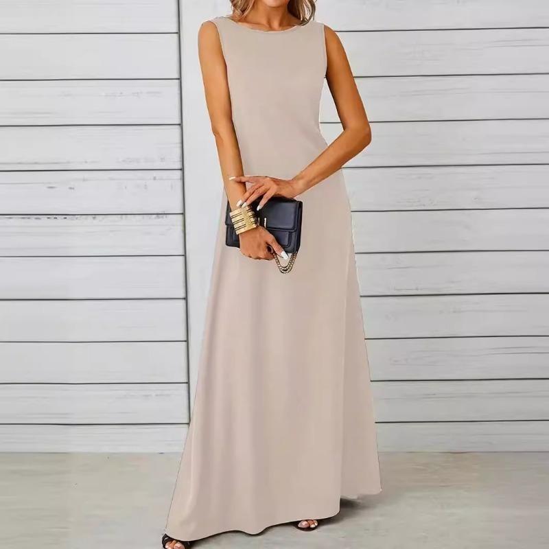 

Отпуск, однотонное элегантное женское платье с круглым вырезом, летнее повседневное платье трапециевидной формы без рукавов, женские винтажные вечерние платья с высокой талией, мода 24479 M бежевый