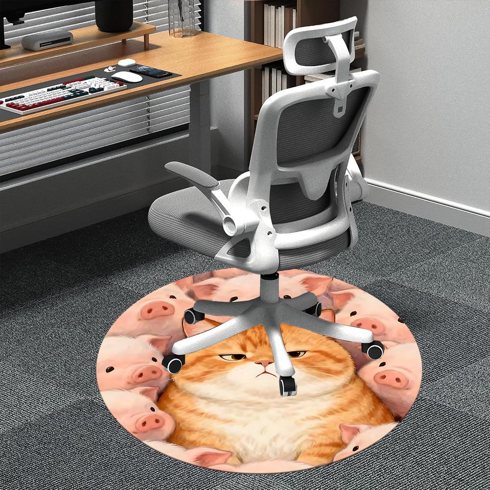 

1PC Cat Piglets Office Round Area Rug, Indoor Mat Suitable ForOffice, Under Office Chairs Bedroom Living Room Home Decor, Room Deco f042 80cm by 80cm
