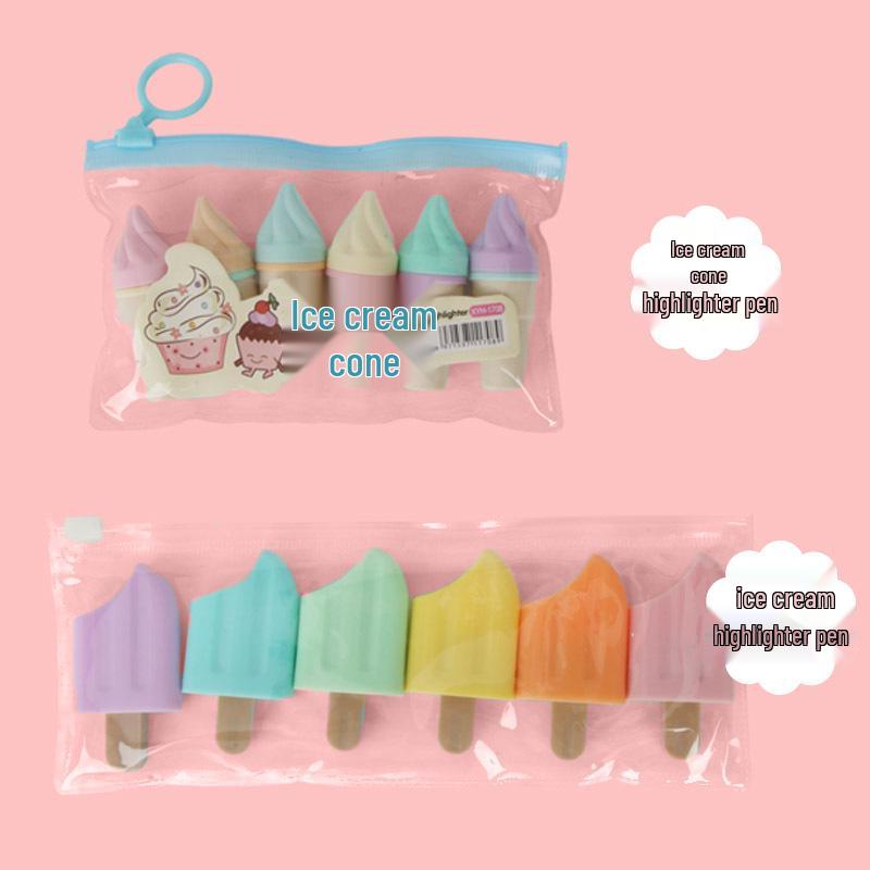 Set de Marcadores Resaltadores de Dibujos Animados de Mini Helado - Marcadores Multicolor para Dibujar y Efectos de Acuarela
