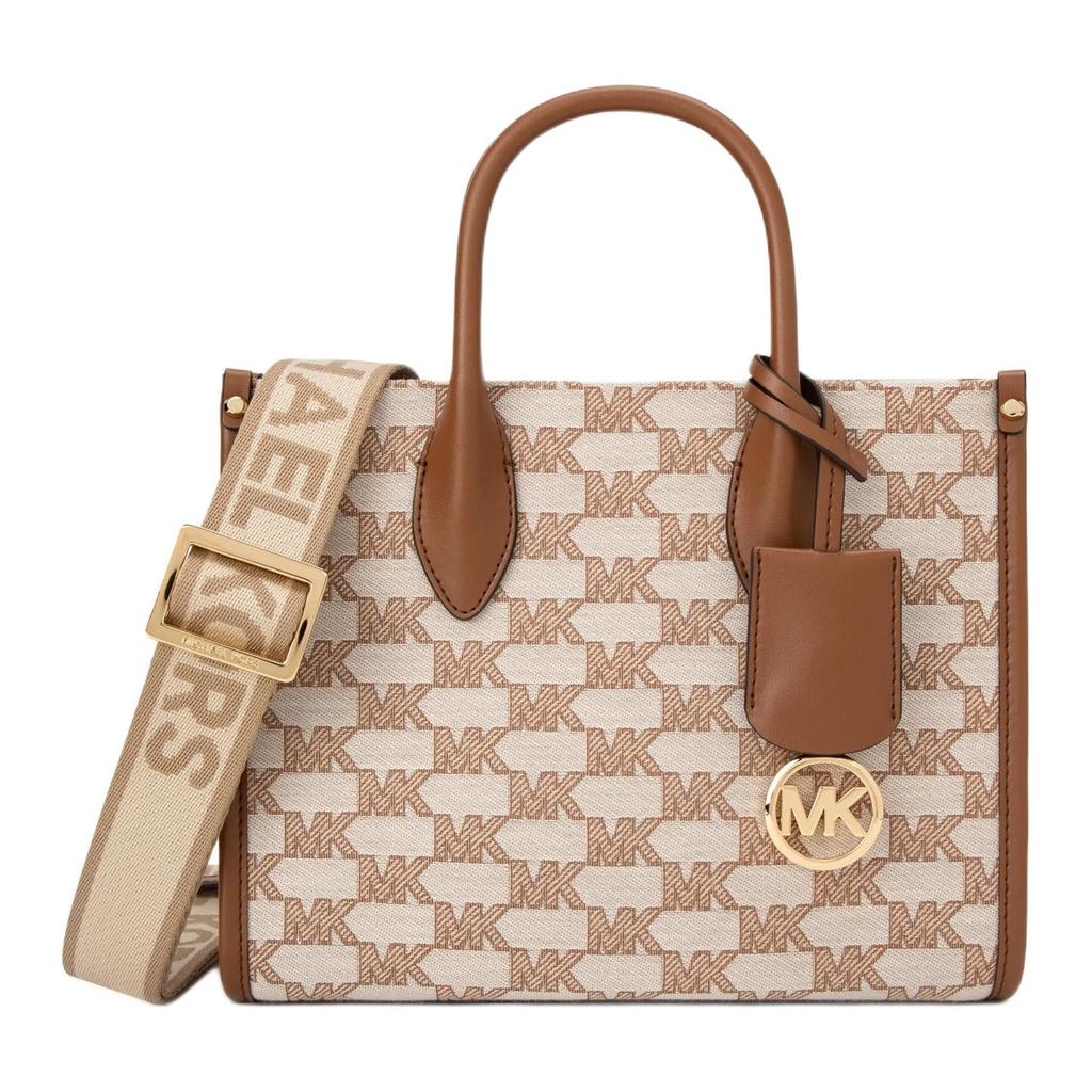 New MICHAEL KORS Mirella Artificial Leather Shoulder Bag, Handbag Women's Beige With Leather Brown 35S2G7ZC5J-299