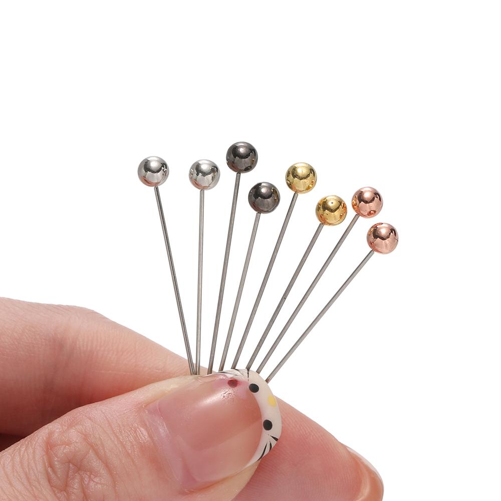 100 Stuks/Doos Roestvrij Staal Ronde Parelkop Naalden Steek Recht Duw Naaipinnen Voor Kledingmaken DIY Naaigereedschap Positionering