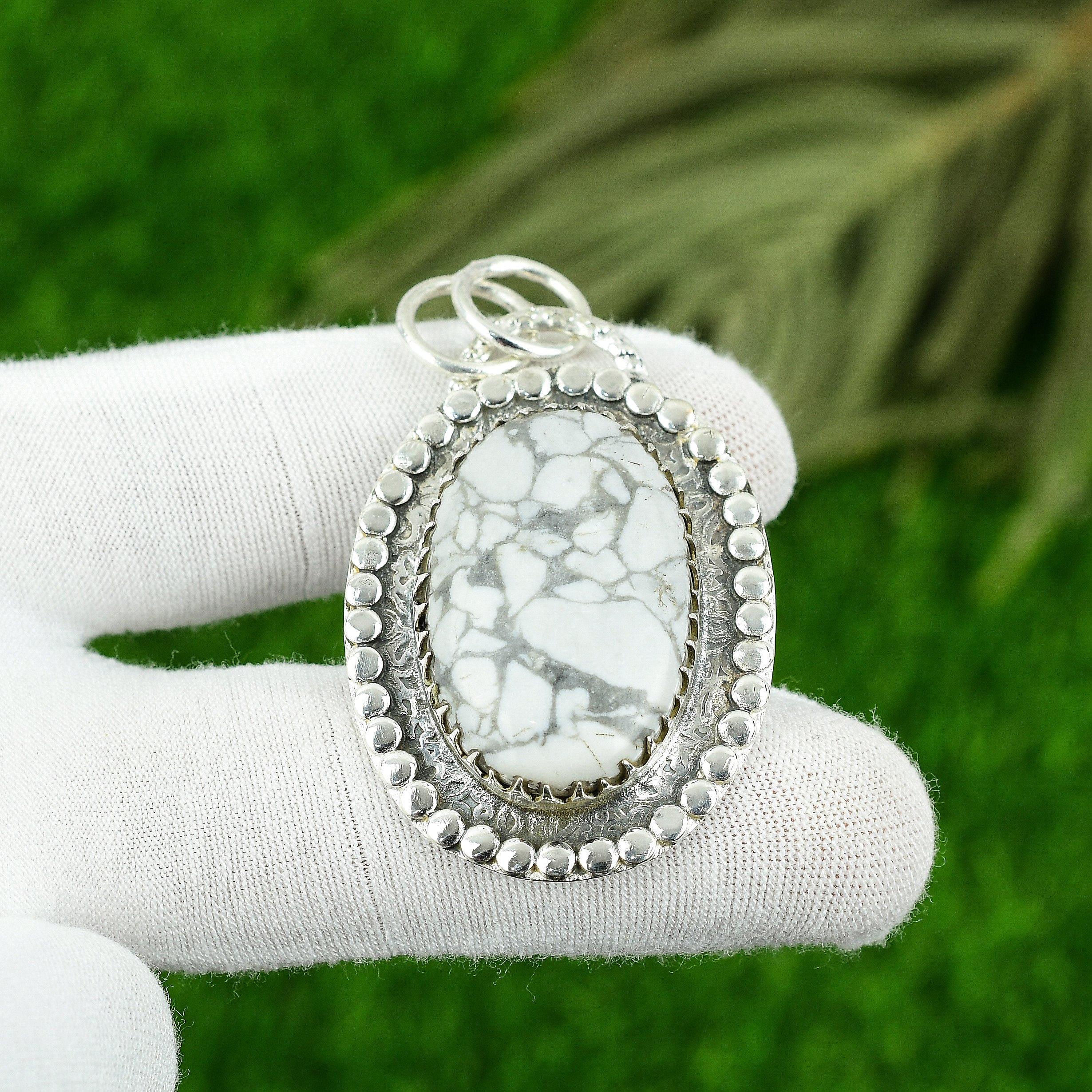 

925 Sterling Silver Howlite Gemstone Bezel Wedding Birthday Wife Pendant Jewelry