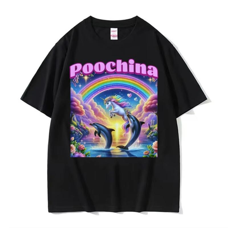Poochina Brain Rot Ironic Funny Meme Tee Shirt for Men Harajuku Hip Hop Streetwear Tshirt Unisex Oversized 100 Cotton T Shirt