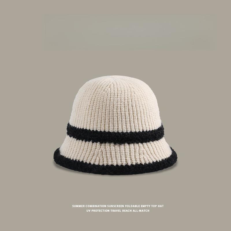 

1 шт. Женская панама с цветными блоками, Пушистая теплая вязаная шапка-рыбак для осени-зимы, Подходит для ежедневных поездок на работу и путешествий One Size бежевый