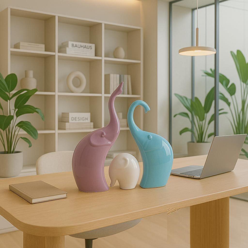 Beautiful Ceramic Elephant Family for Home Decor (Pack of 1,Multi-Coloured)
