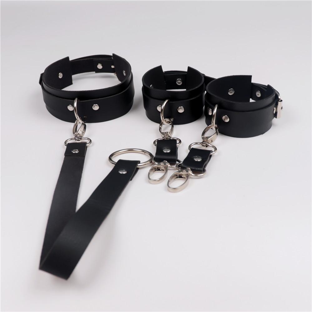 Role-playing 2 PCs Adult Sex Cuff for Women Men PU Leather Handcuffs Choker Collar Couple Adult Games Flogger Restraints