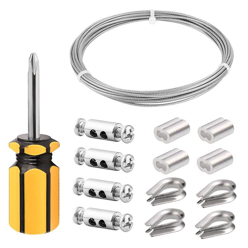 Kit de Câble d'Acier Inoxydable Revêtu, 2 mm - Câble de Tension pour Clôture de Jardin Extérieure et Rideaux avec Ajusteur à Vis