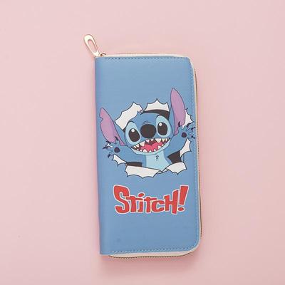 2025 Chic Cartoon Print Long Wallet with Stitch Zipper - Coin Purse & Card Holder for Students