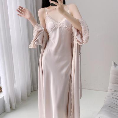 Set Pigiama con Vestaglia a Maniche Lunghe in Seta Ghiacciata e Camicia da Notte per Donna