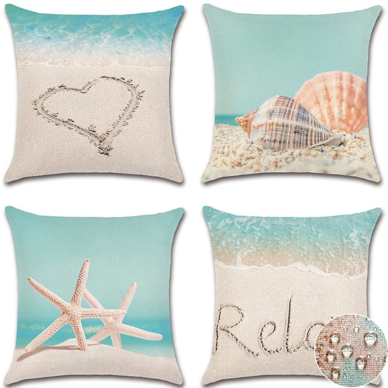 Water-Repellent Summer Decorative Outdoor Pillow Pillow Case Linen Starfish Shell Pillow Case Premium Durable Quality 45 * 45Cm
