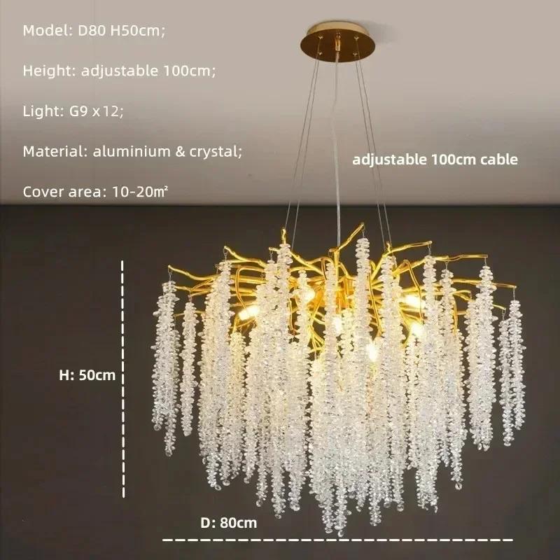 Nordic Luxury Branch Gloss Crystal Chandelier Modern Dining Table hotel Pendant Indoor Home Lighting Decorative Ceiling Light
