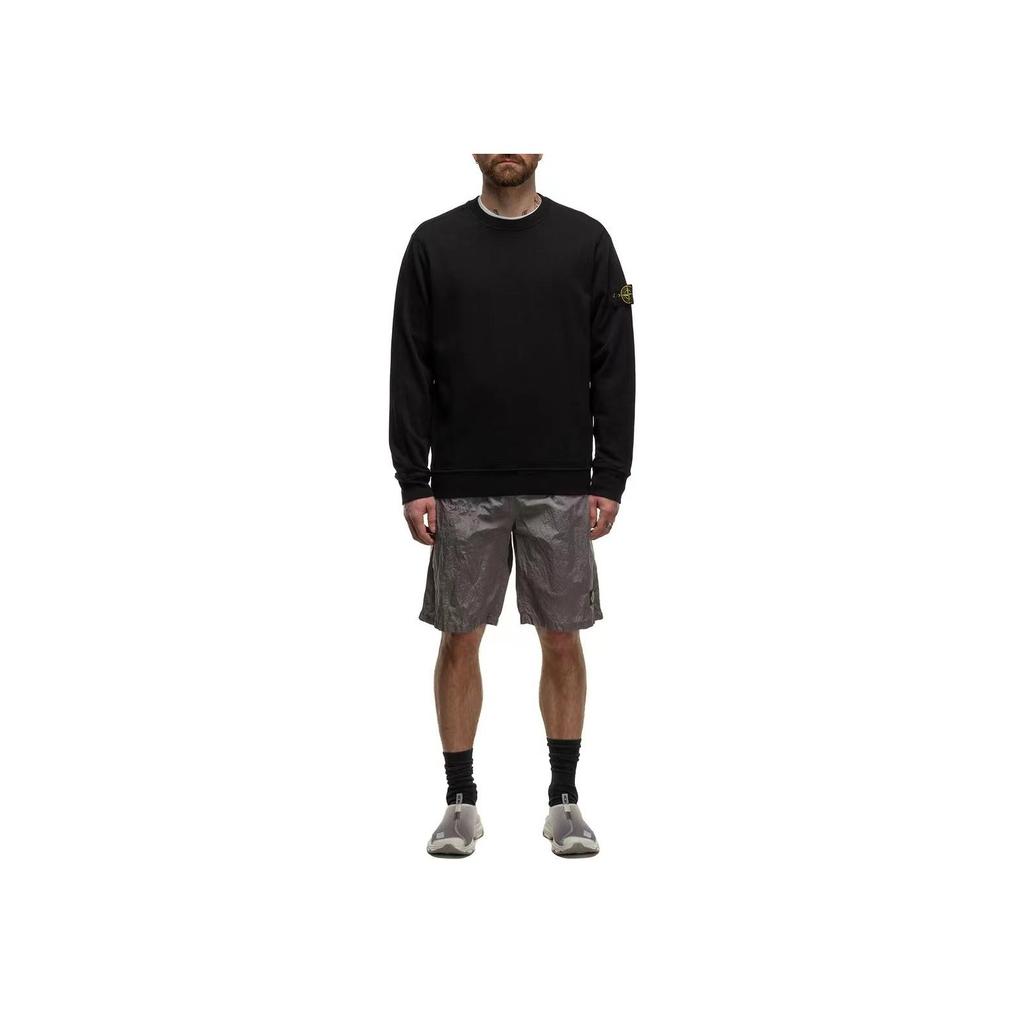 STONE ISLAND SS24 Old Series Vintage Pullover Washed Cotton Logo Crewneck Sweatshirt Men Sweatshirt Black 801566060-V0029