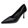 Soft Leather Shoes Women's Black Professional Non-grinding Feet Thin Heels Pointed Single Shoes CMCM