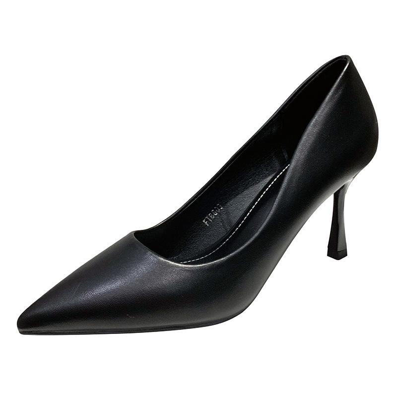 Soft Leather Shoes Women's Black Professional Non-grinding Feet Thin Heels Pointed Single Shoes CMCM