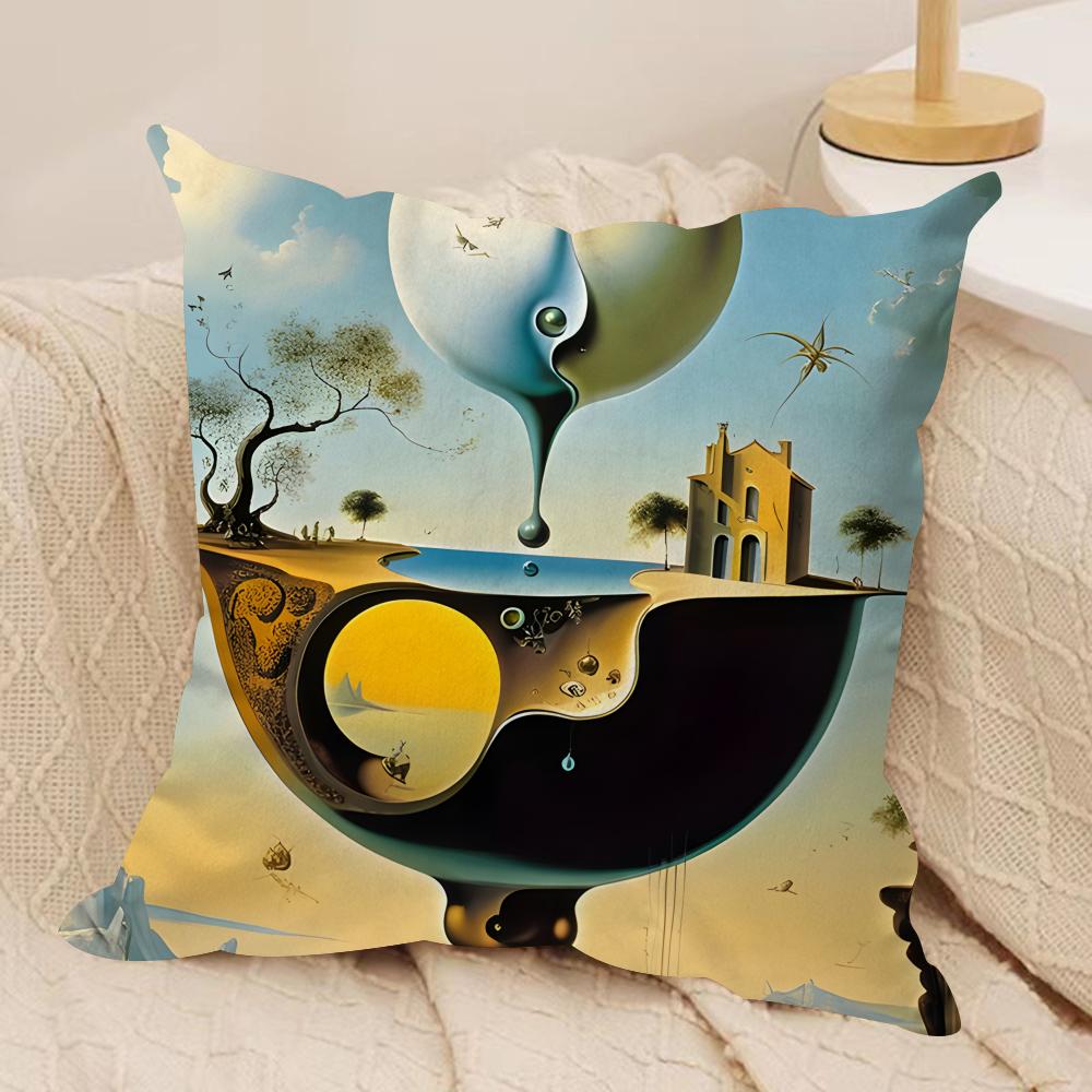 SSalvador Dali Abstract Cushion Cover Silky Short Plush Invisible Zipper Dustproof Sofa Pillow Case For Home Decor