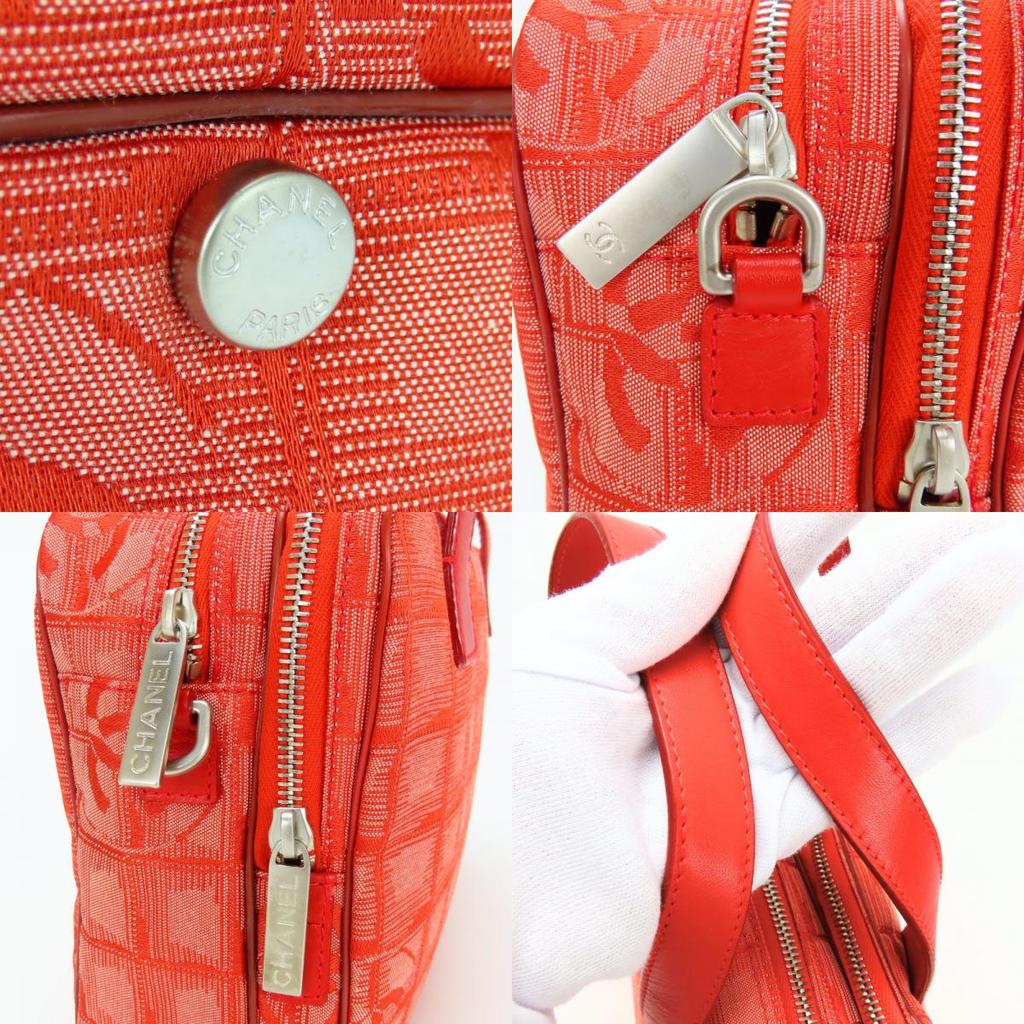 Used CHANEL Handbag New Travel Line COCO Mark Jacquard Nylon/leather Red Shoulder