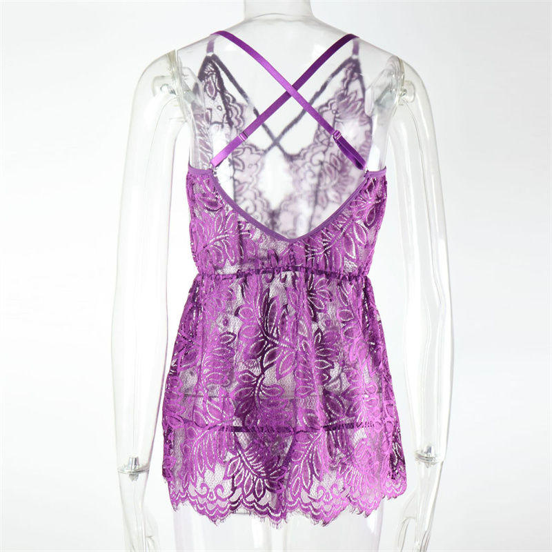 Dress Lady Sexy Strap Sexy Sleepwear New Lace Skirt See-through Lace Outfit