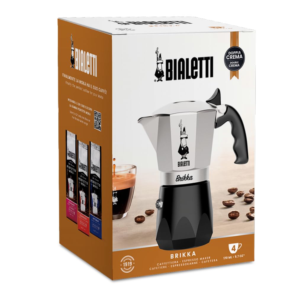 BIALETTI BRICKA NEW 4-Cup Stovetop Coffee Maker, Espresso Maker, and Mocchinetta